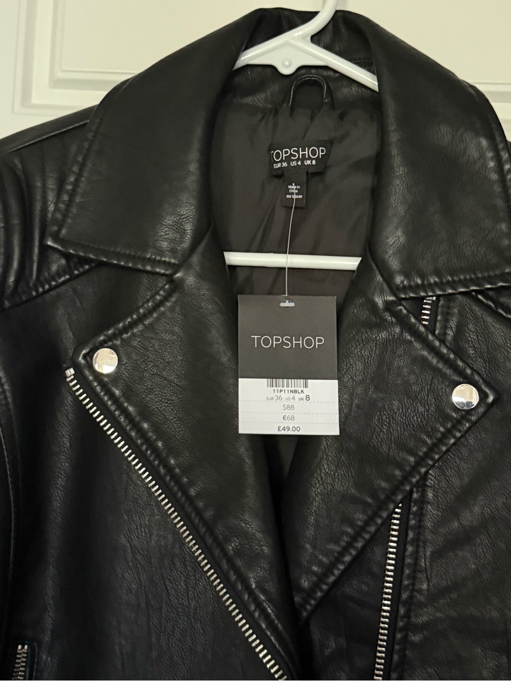NWT Topshop Black Faux Leather Moto Biker Jacket Size 4 - Picture 4 of 9
